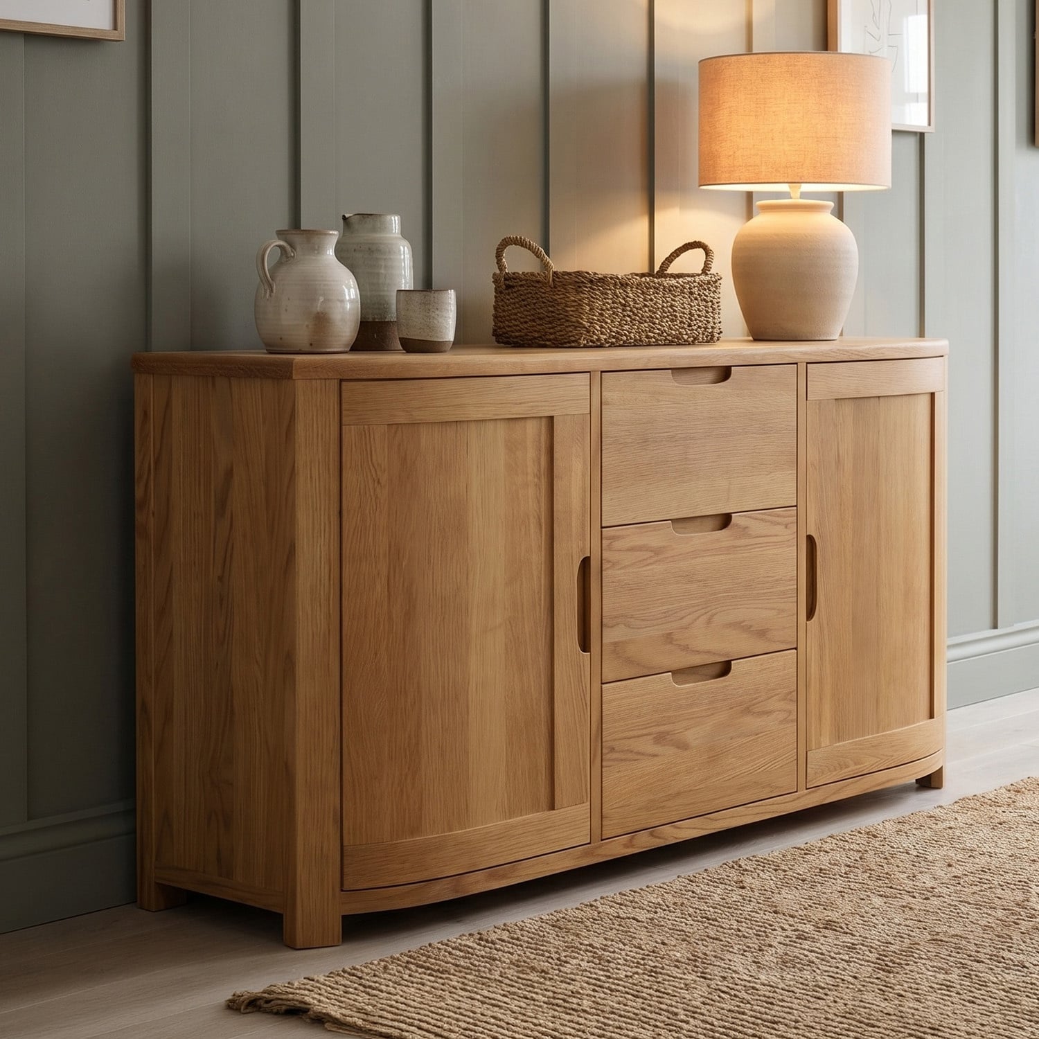 Somerton Curved Solid Oak Large Sideboard