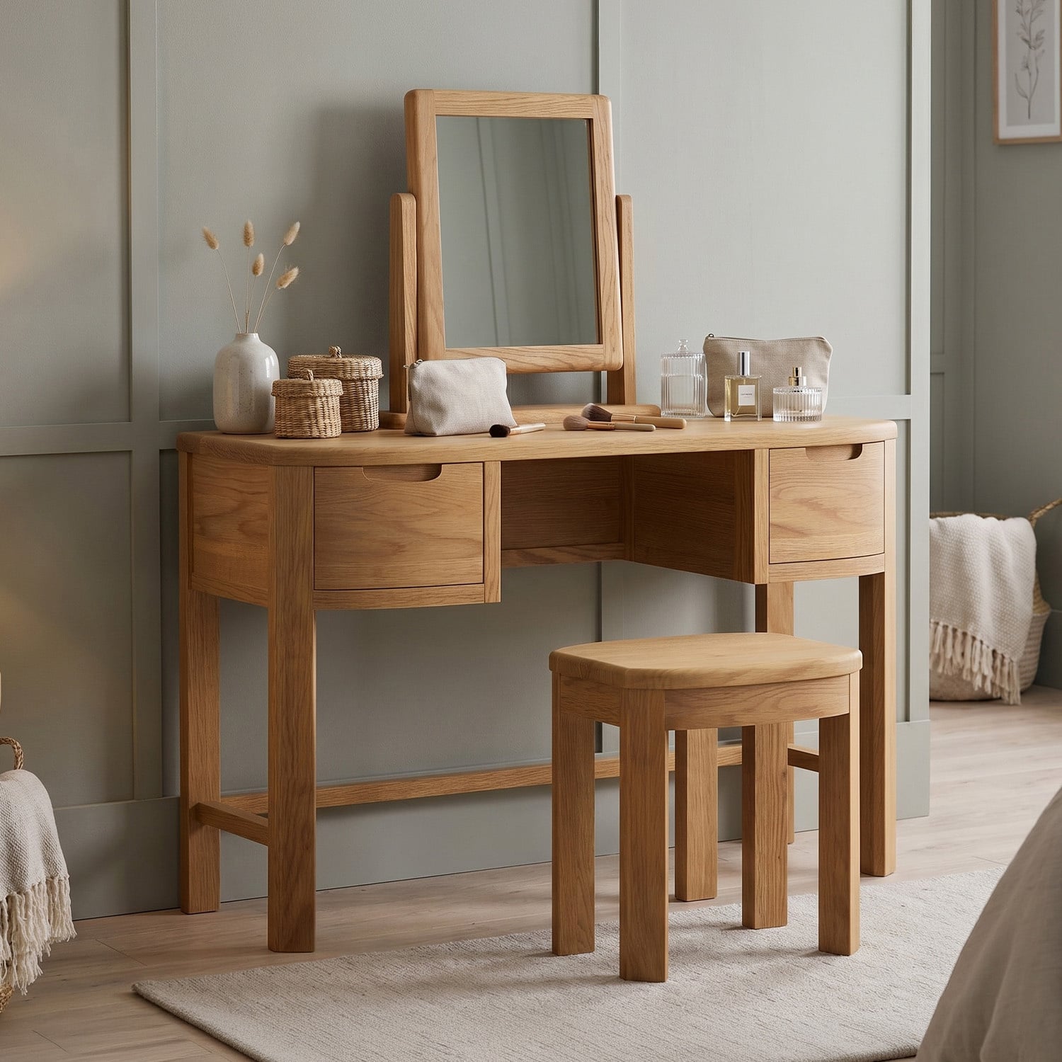Somerton Curved Solid Oak Dressing Table Set