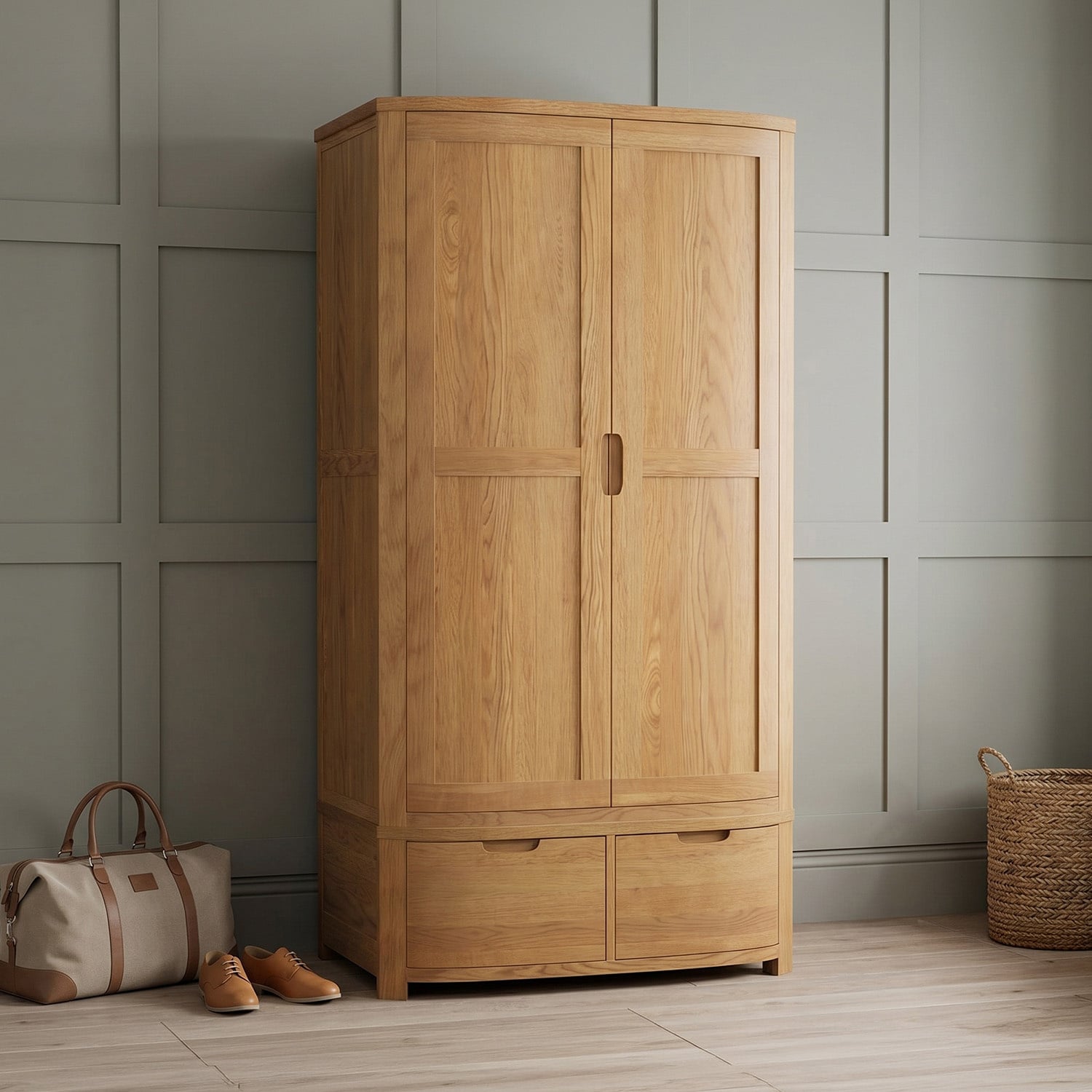 Somerton Curved Solid Oak Double Wardrobe