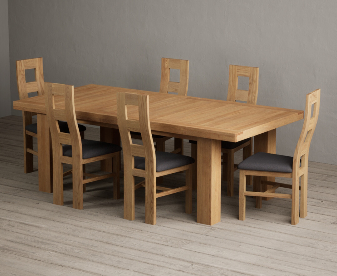 Extending Callington 230cm Oak Dining Table With 6 Charcoal Grey Natural Chairs