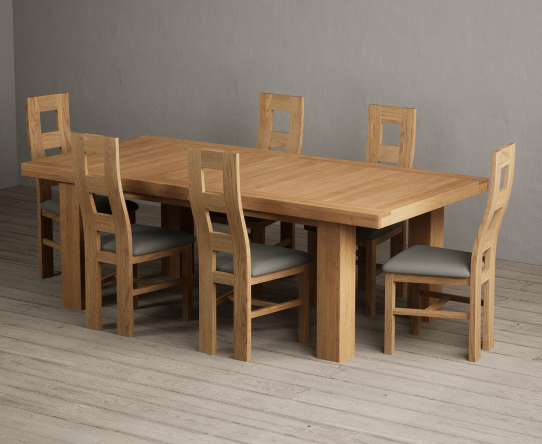 Extending Callington 230cm Oak Dining Table with 8 Grey Natural Solid Oak Chairs