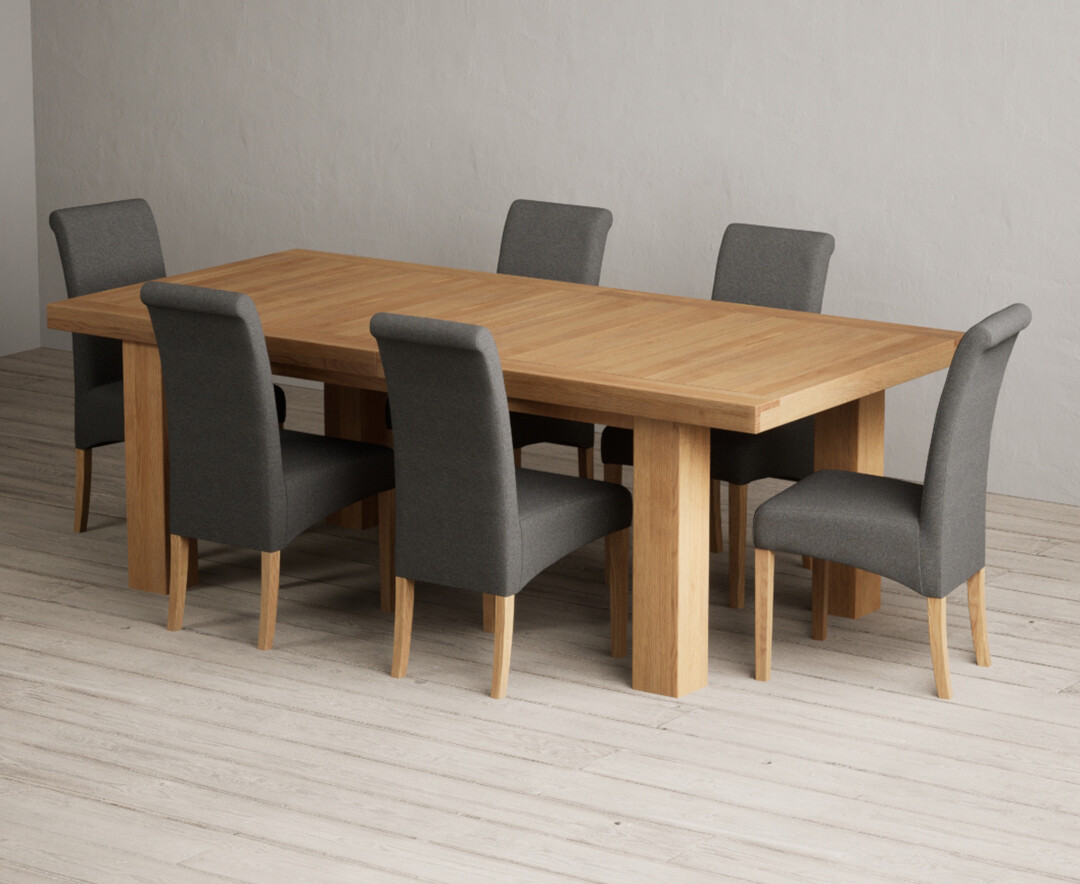 Extending Callington 230cm Oak Dining Table With 12 Charcoal Grey Scroll Back Chairs