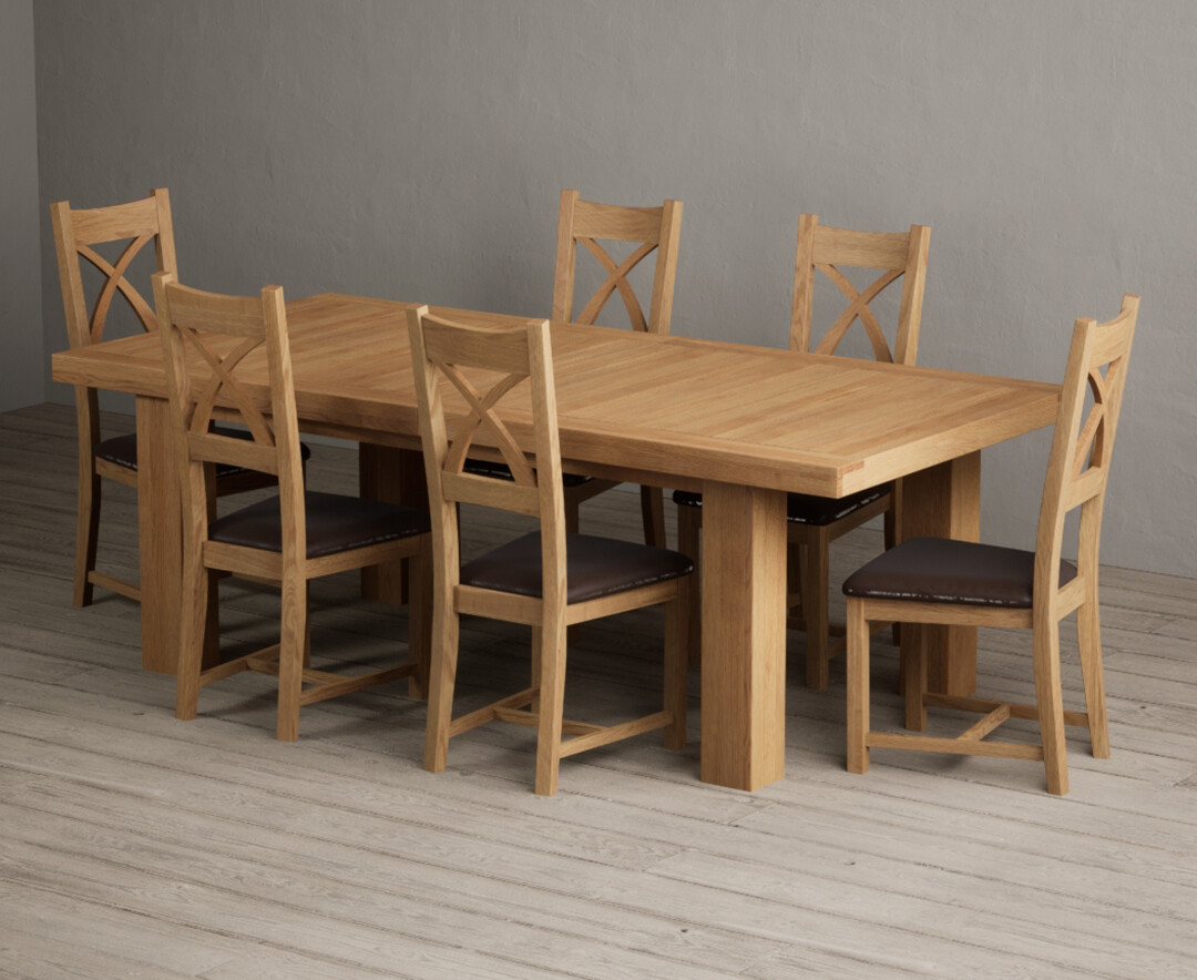 Extending Callington 230cm Oak Dining Table With 6 Oak Natural Chairs