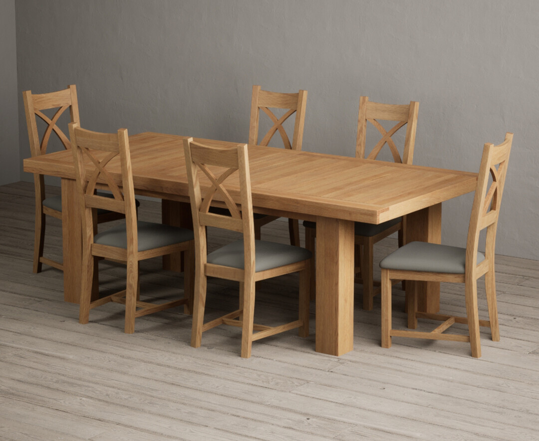 Extending Callington 230cm Oak Dining Table with 10 Grey Natural Solid Oak Chairs