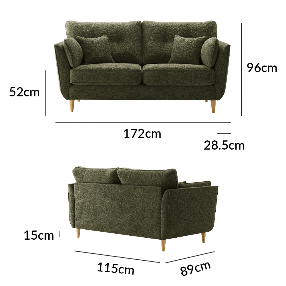 Dimensions of Capri emerald boucle fabric 2 seater sofa