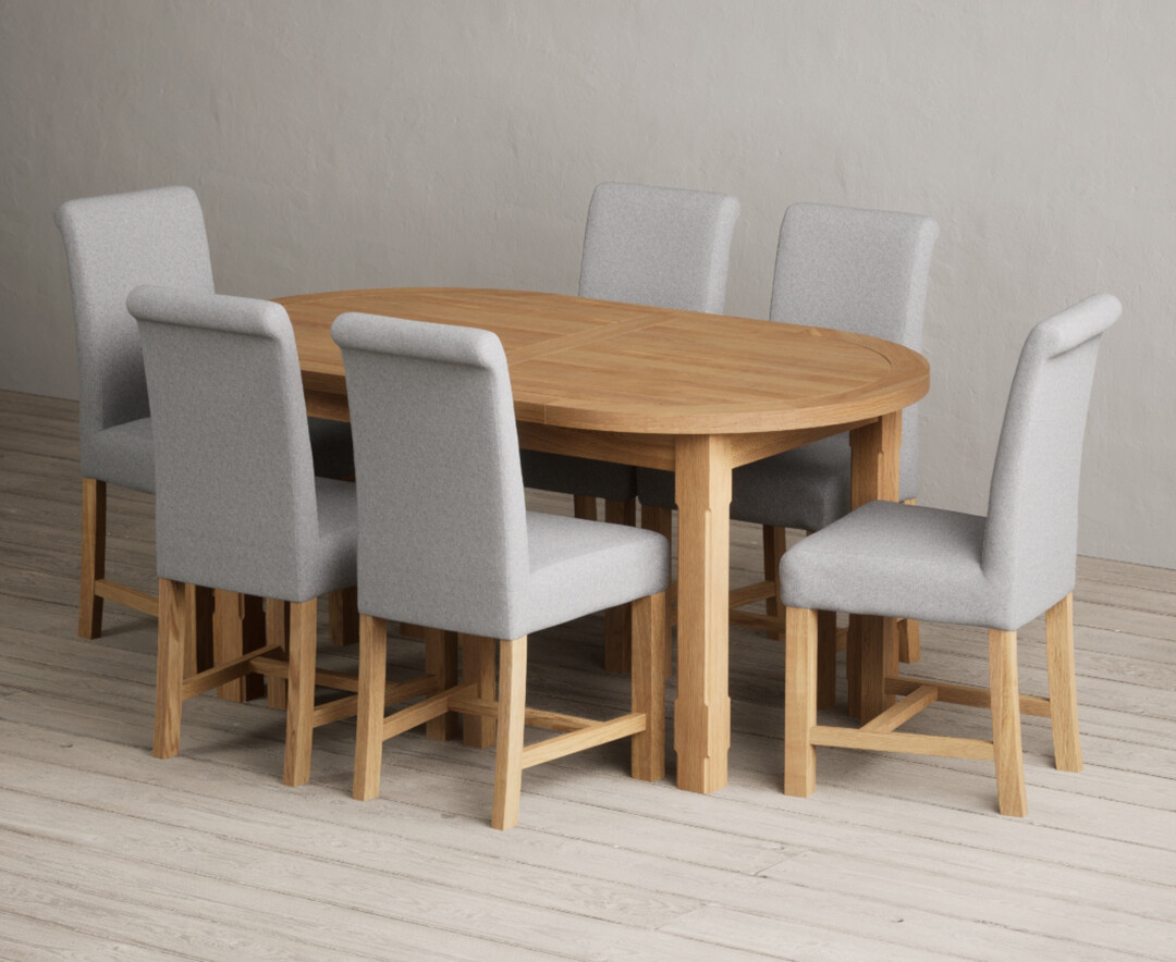 Extending Caversham Oak Oval Dining Table With 10 Natural Braced Chairs