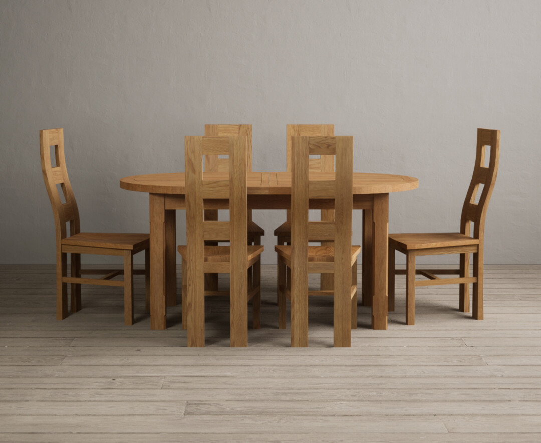 Extending Caversham Oak Oval Dining Table with 6 Oak Natural Chairs