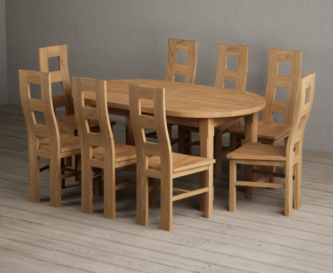 Extending Caversham Oak Oval Dining Table with 8 Oak Natural Chairs