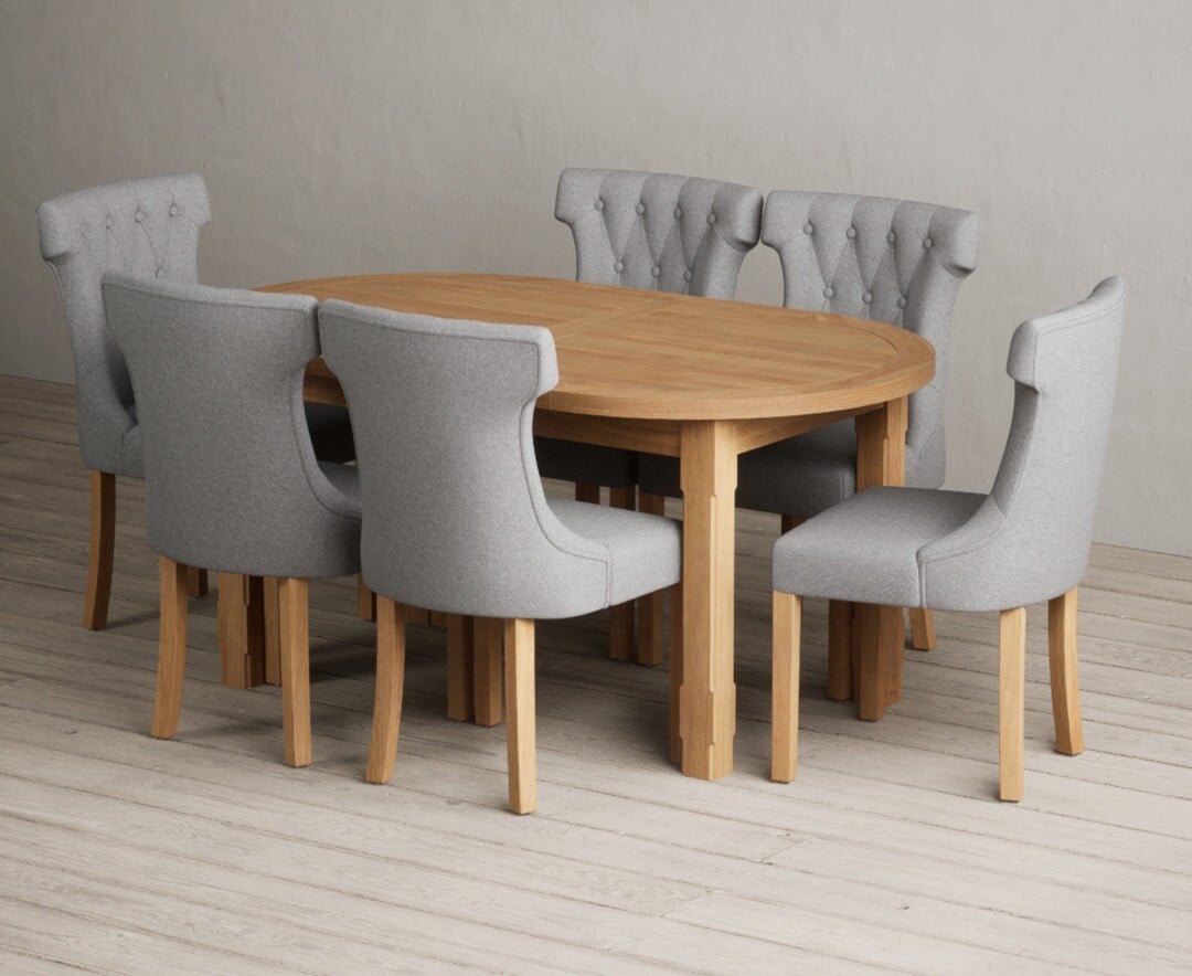 Extending Caversham Oak Oval Dining Table With 6 Natural Clara Chairs