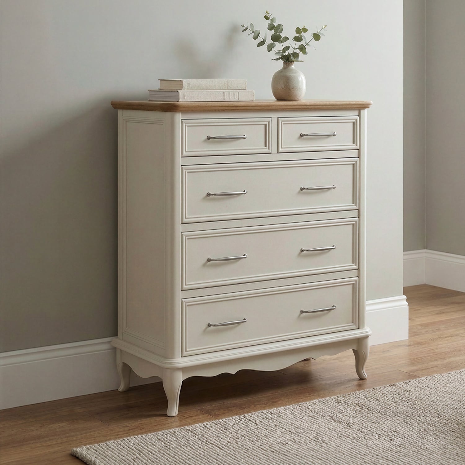Chateau Oak and Soft White Painted 2 Over 3 Chest of Drawers