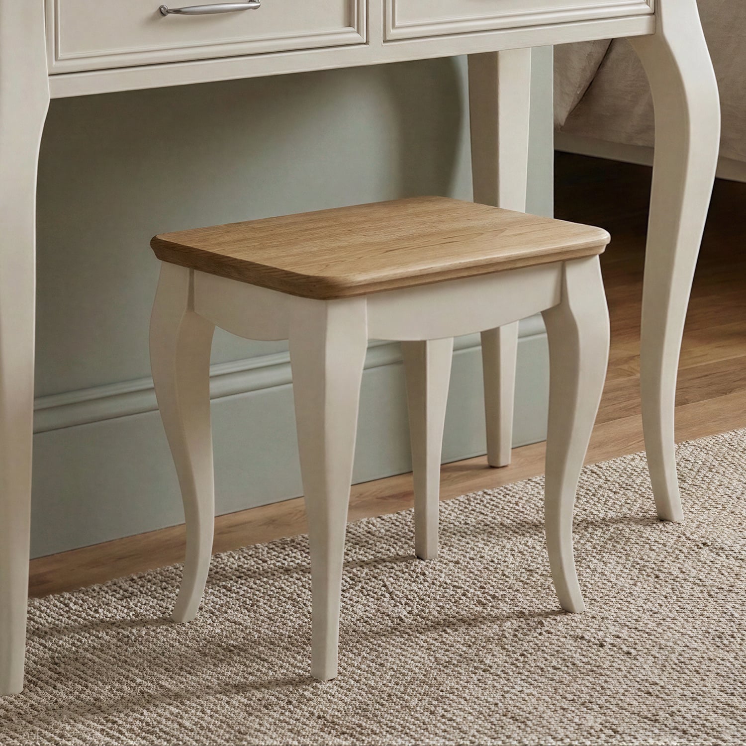 Chateau Oak and Soft White Painted Dressing Table Stool