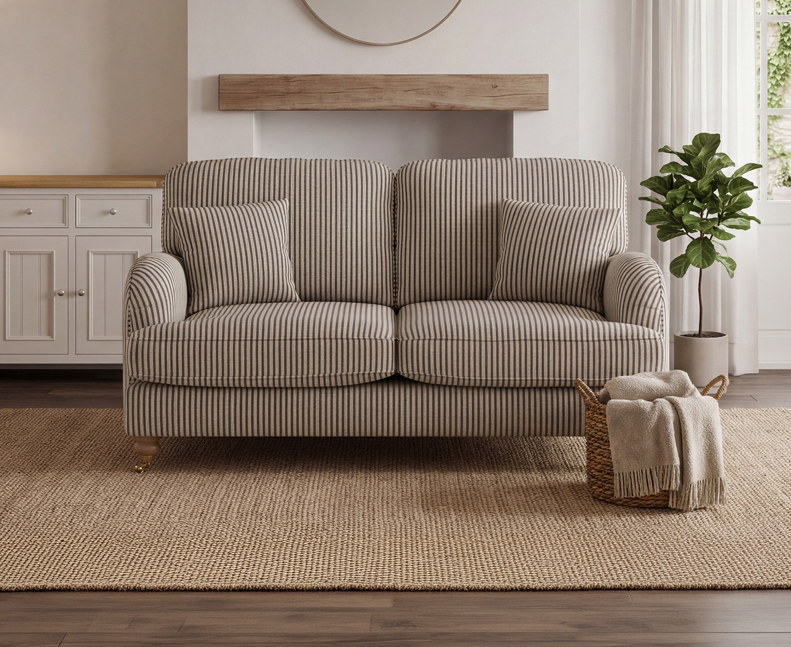Chilworth Cove Grey Striped Fabric 2 Seater Sofa