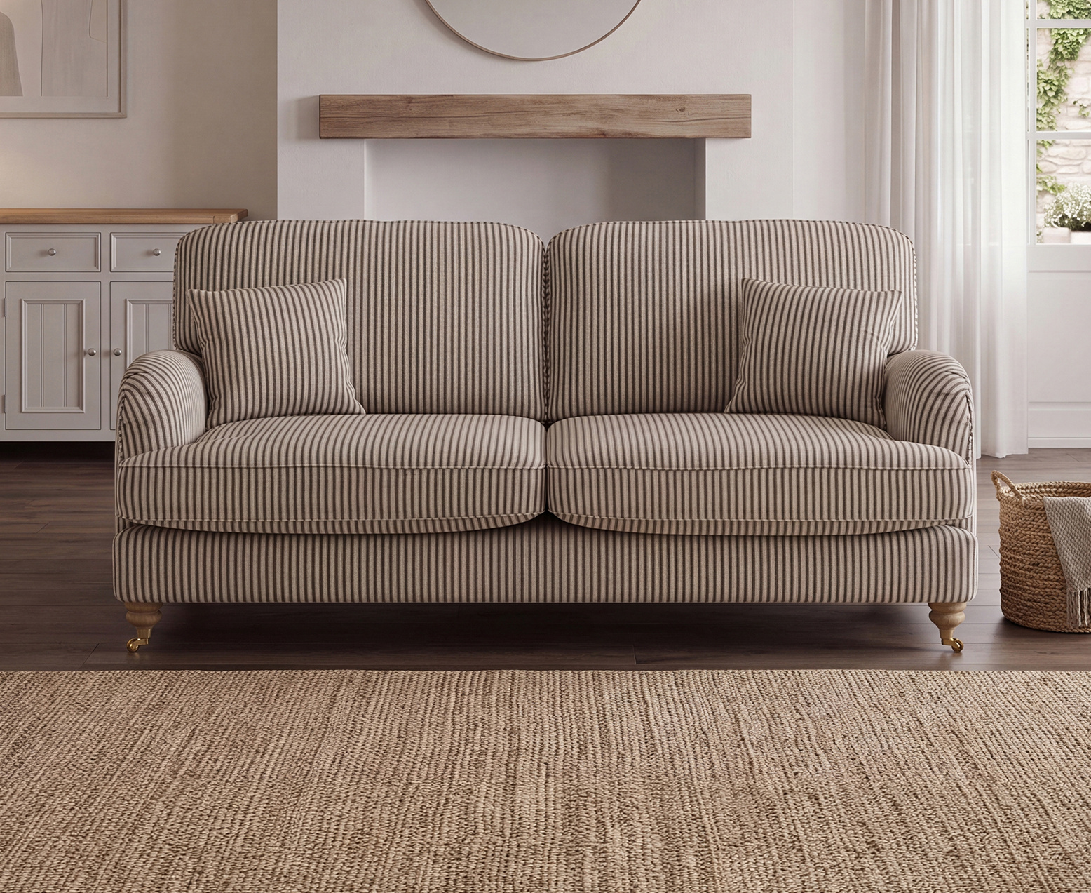 Chilworth Cove Grey Striped Fabric 3 Seater Sofa