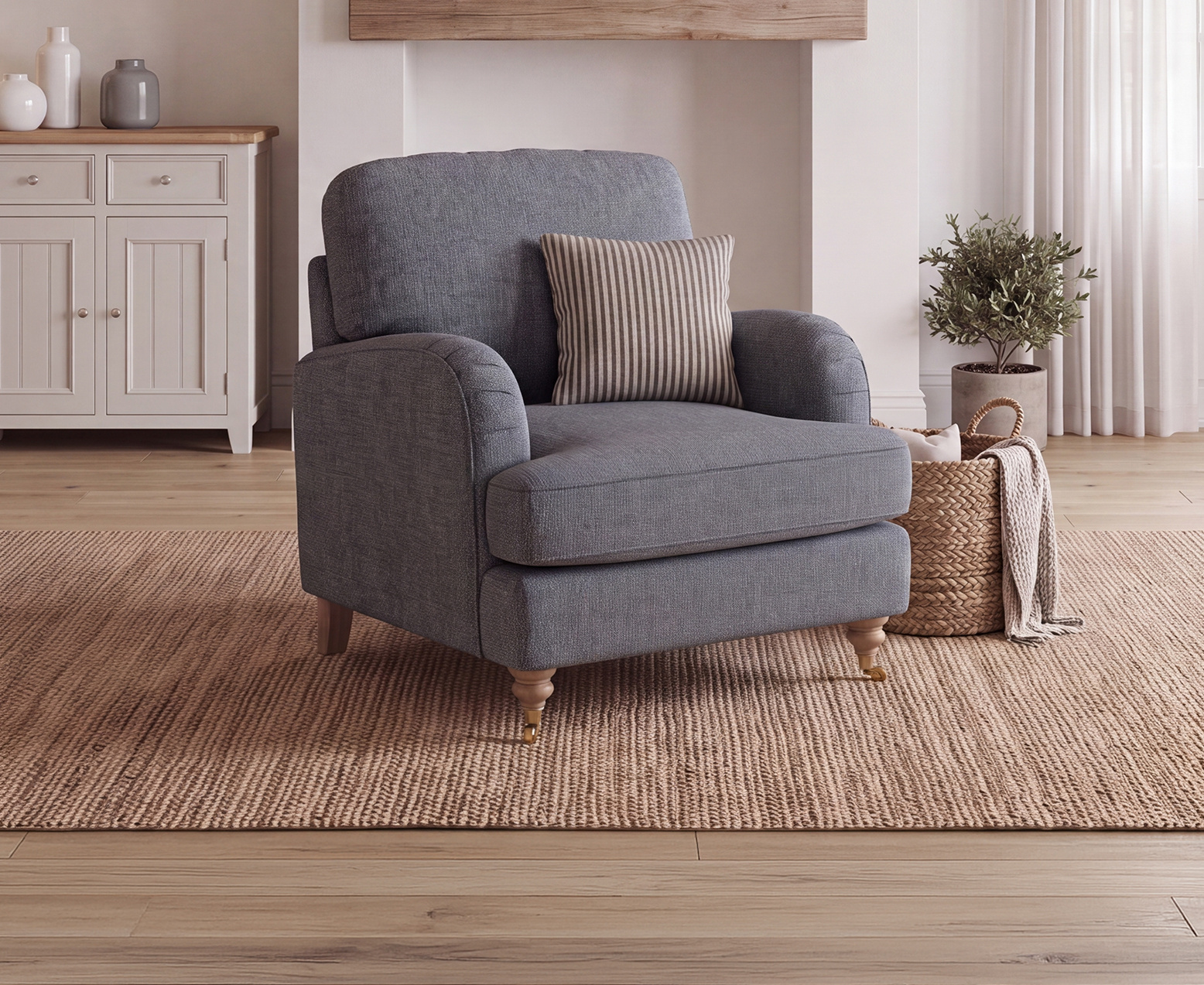 Chilworth Navy Fabric Armchair with Navy Cushion