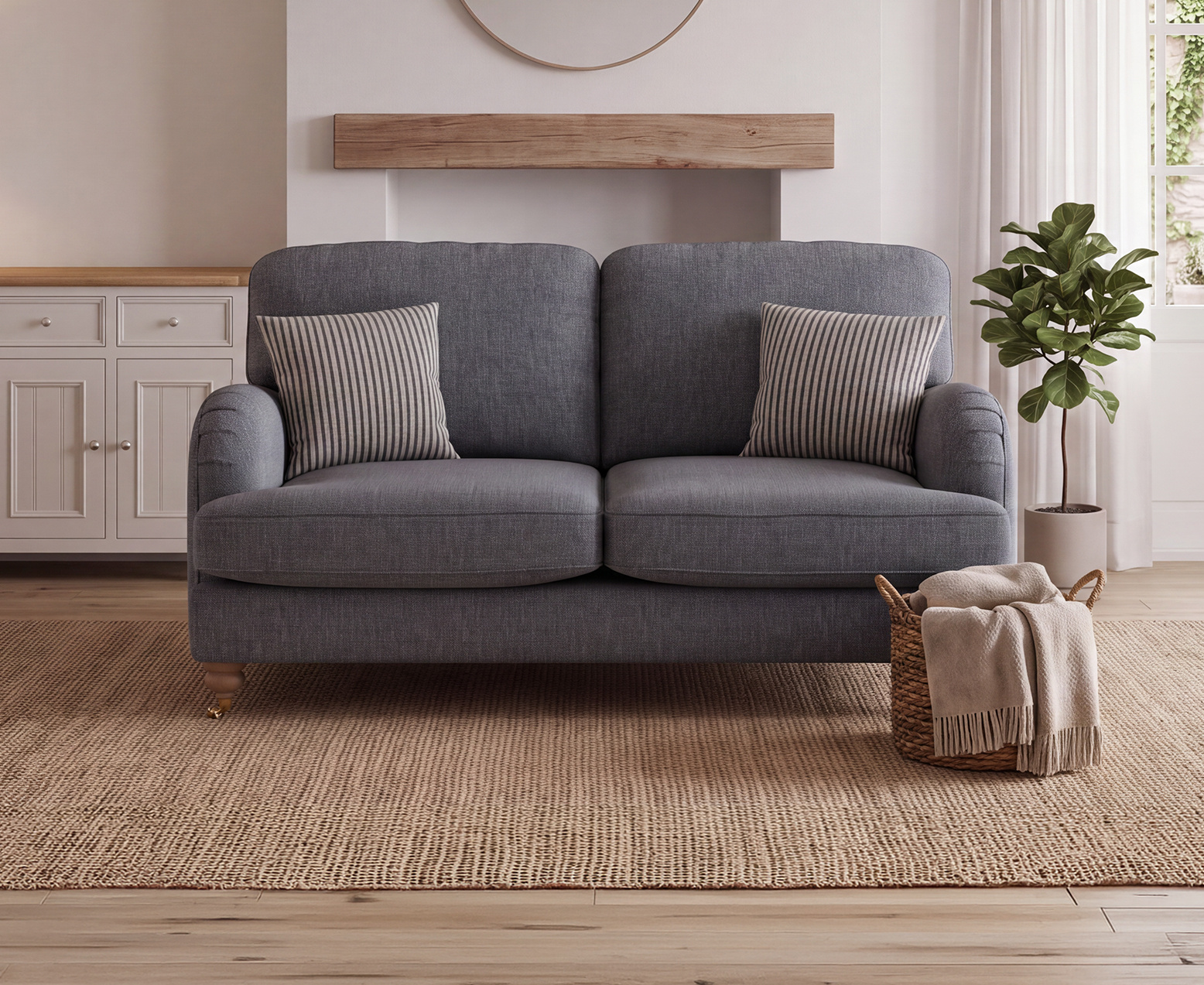 Chilworth Navy Fabric 2 Seater Sofa with Navy Cushions