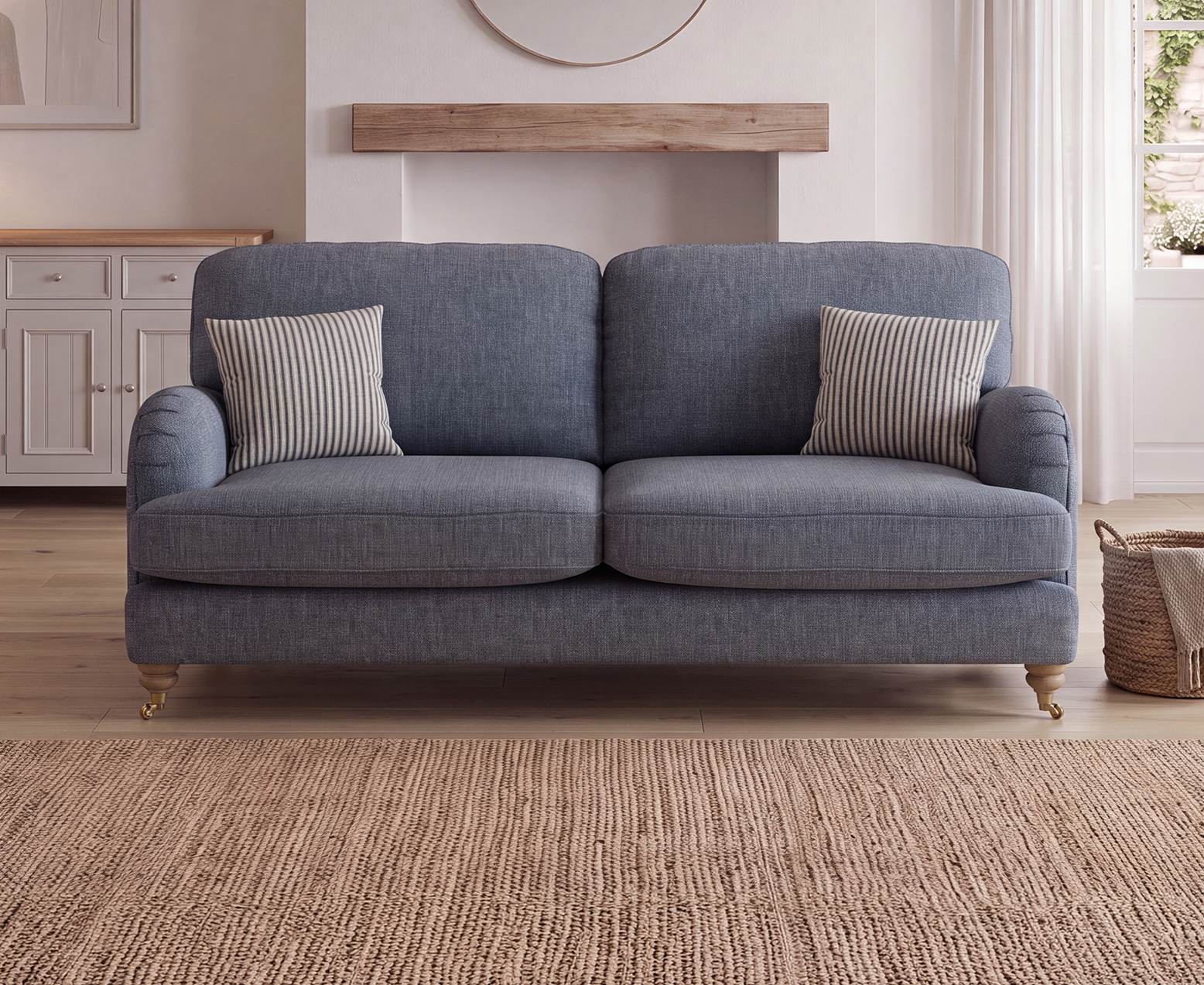 Chilworth Navy Fabric 3 Seater Sofa with Navy Cushions