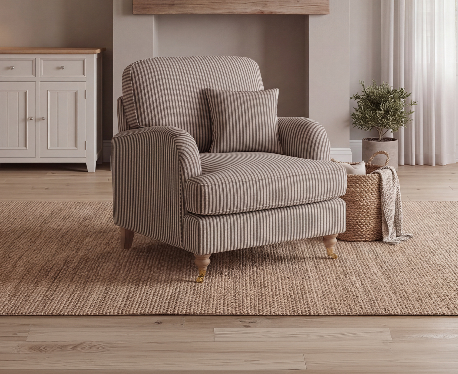 Chilworth Cove Navy Striped Fabric Armchair