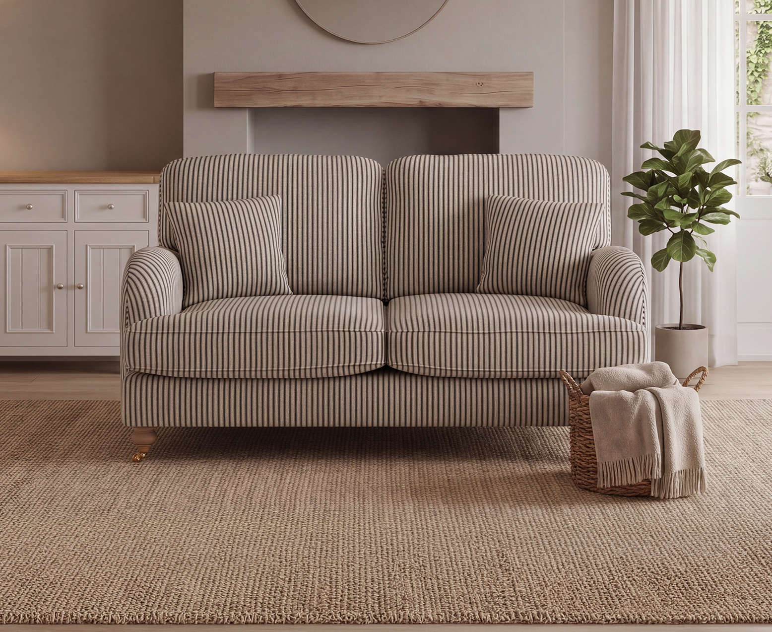 Chilworth Cove Navy Striped Fabric 2 Seater Sofa