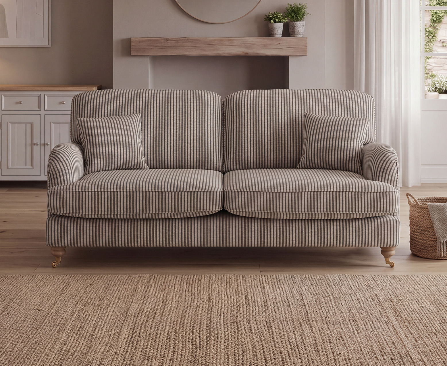 Chilworth Cove Navy Striped Fabric 3 Seater Sofa