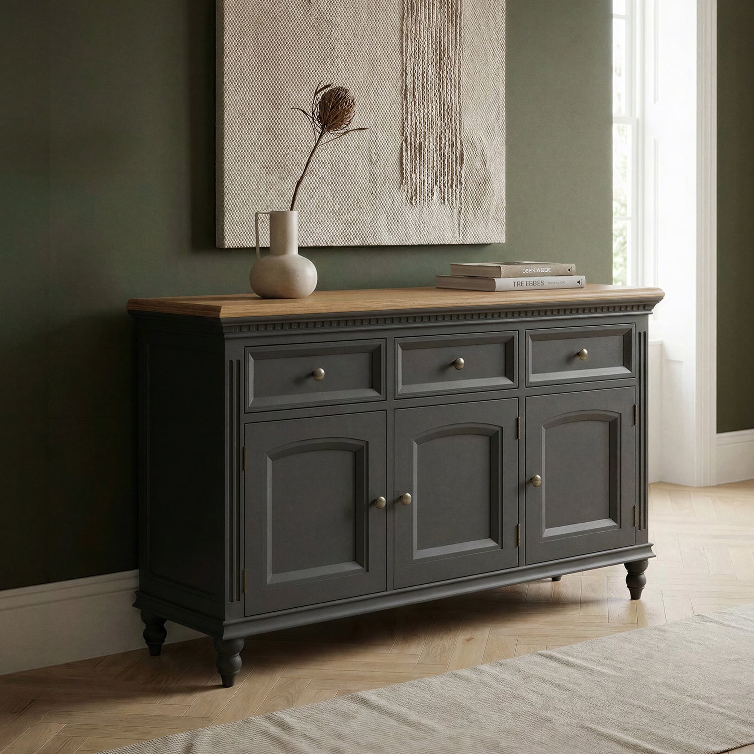 Francis Oak and Charcoal Grey Painted Large Sideboard