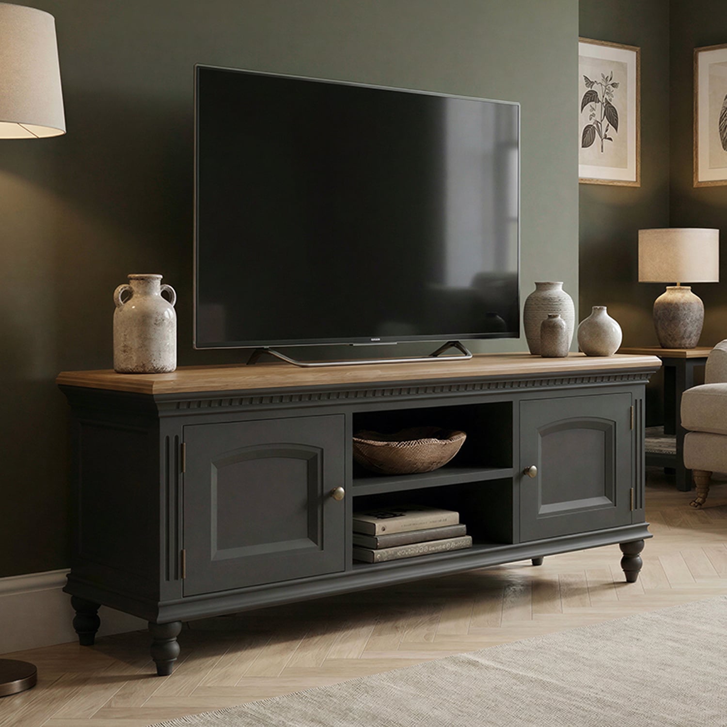 Francis Oak and Charcoal Grey Painted Large TV Cabinet