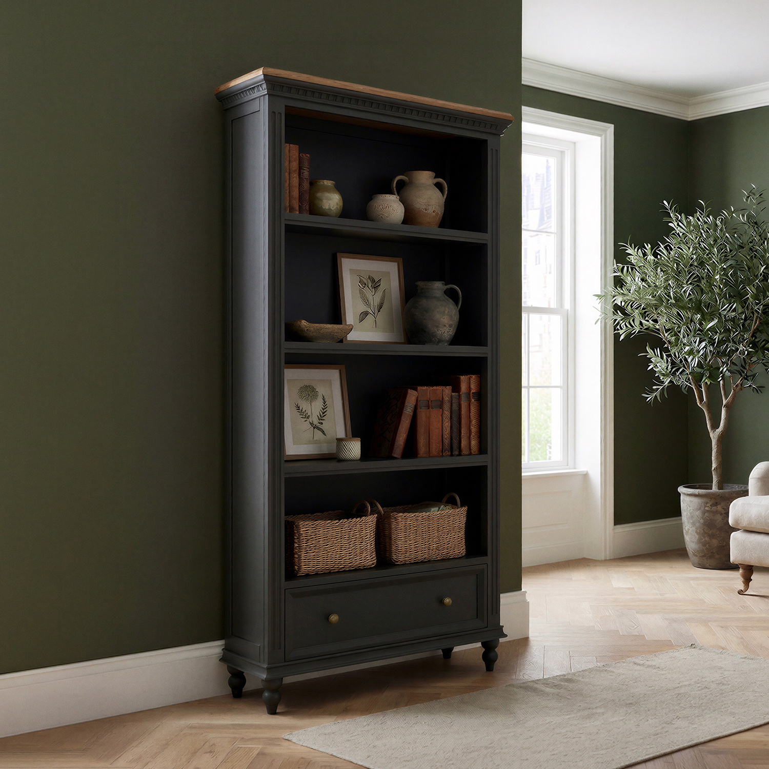 Francis Oak and Charcoal Grey Painted Tall Bookcase