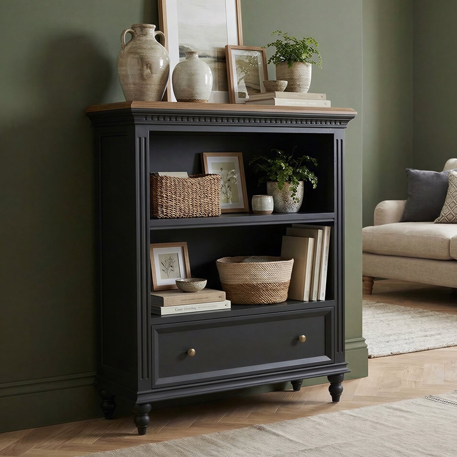 Francis Oak and Charcoal Grey Painted Low Bookcase