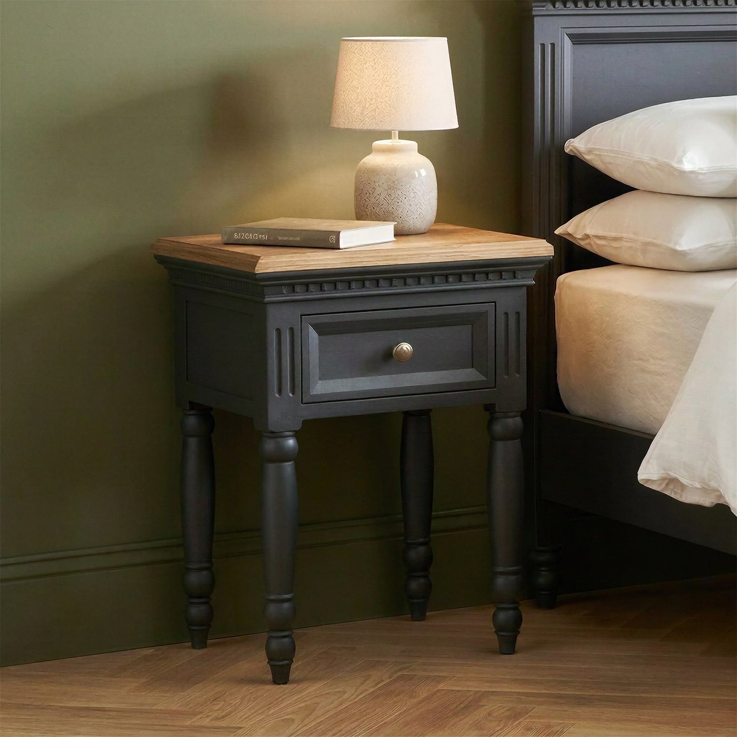 Francis Oak and Charcoal Grey Painted Bedside Table