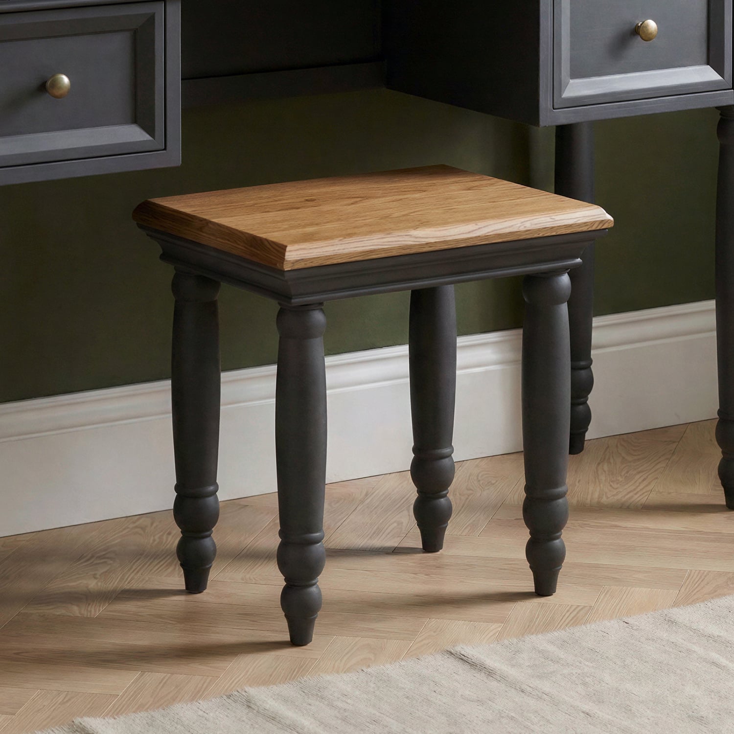 Francis Oak and Charcoal Grey Painted Dressing Table Stool