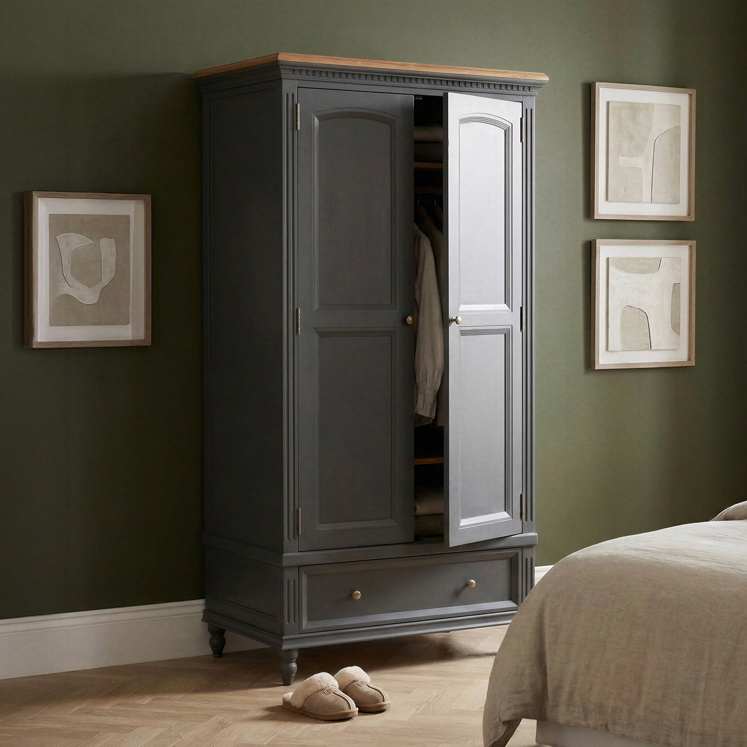 Francis Oak And Charcoal Grey Painted Double Wardrobe