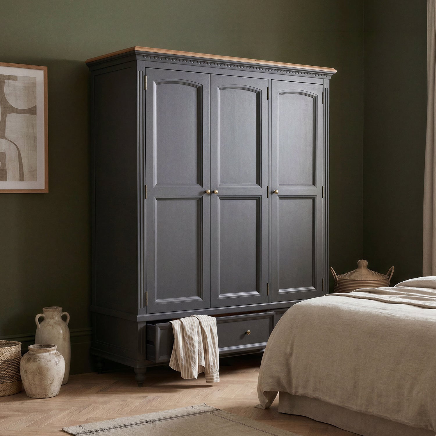 Francis Oak and Charcoal Grey Painted Triple Wardrobe