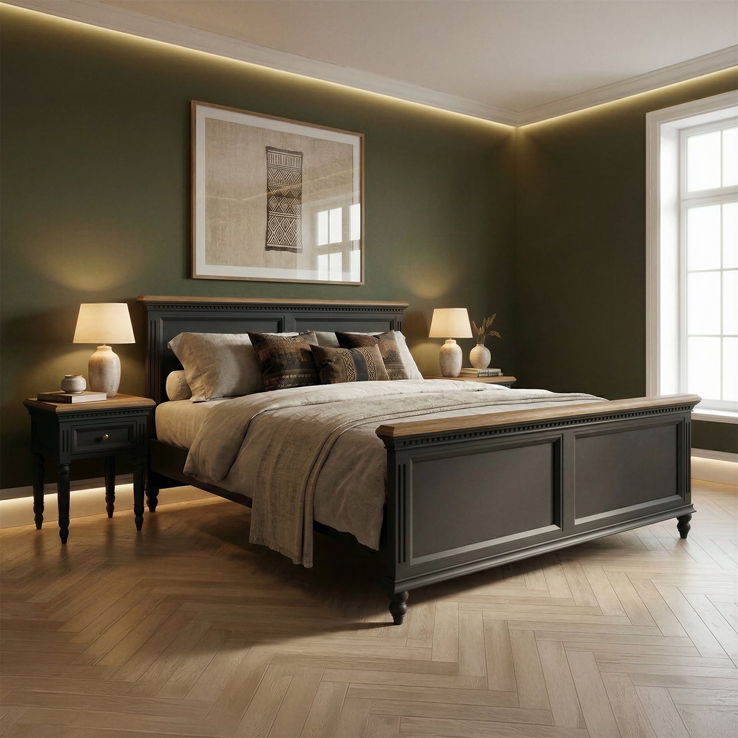 Francis Oak and Charcoal Grey Painted King Size Bed