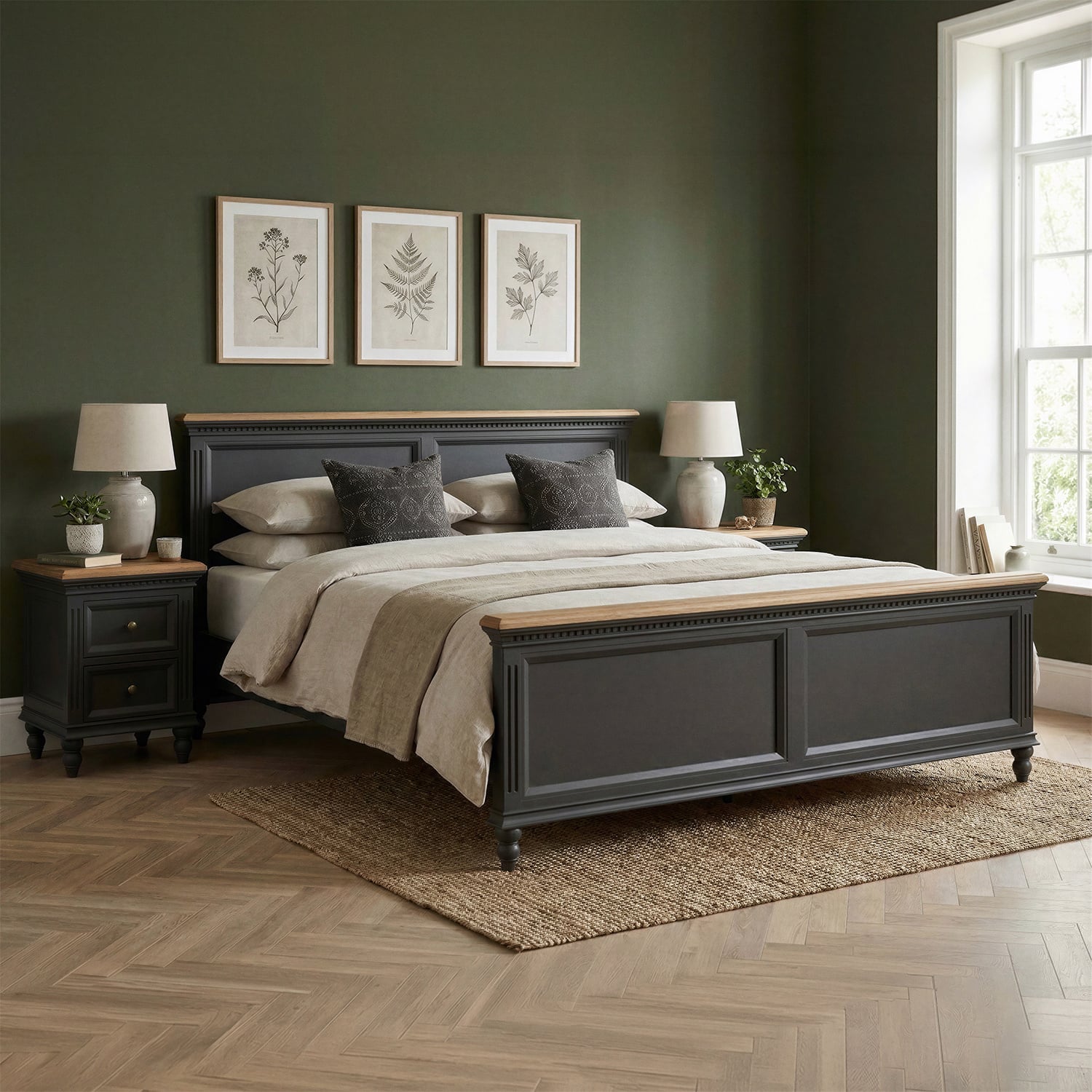 Francis Oak and Charcoal Grey Painted Super King Bed