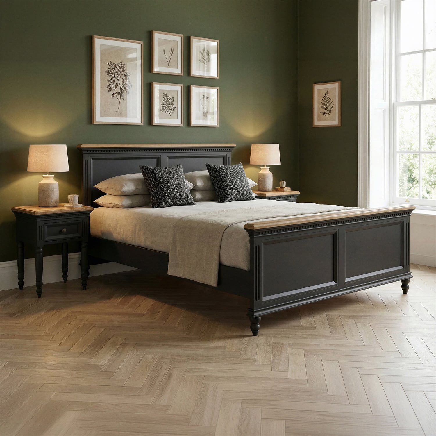 Francis Oak and Charcoal Grey Painted Double Bed