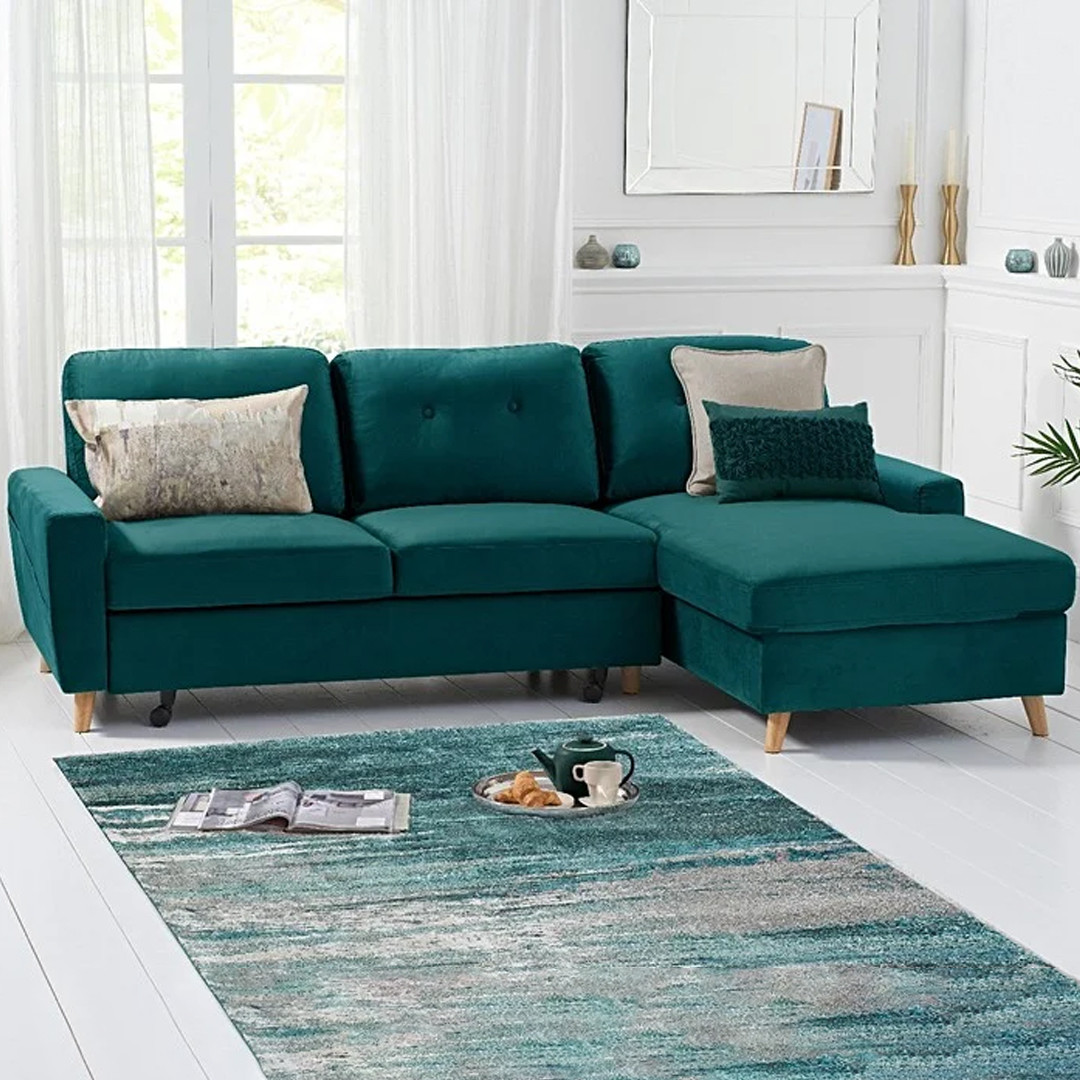 Florence Right Facing Chaise Sofa Bed In Green Velvet