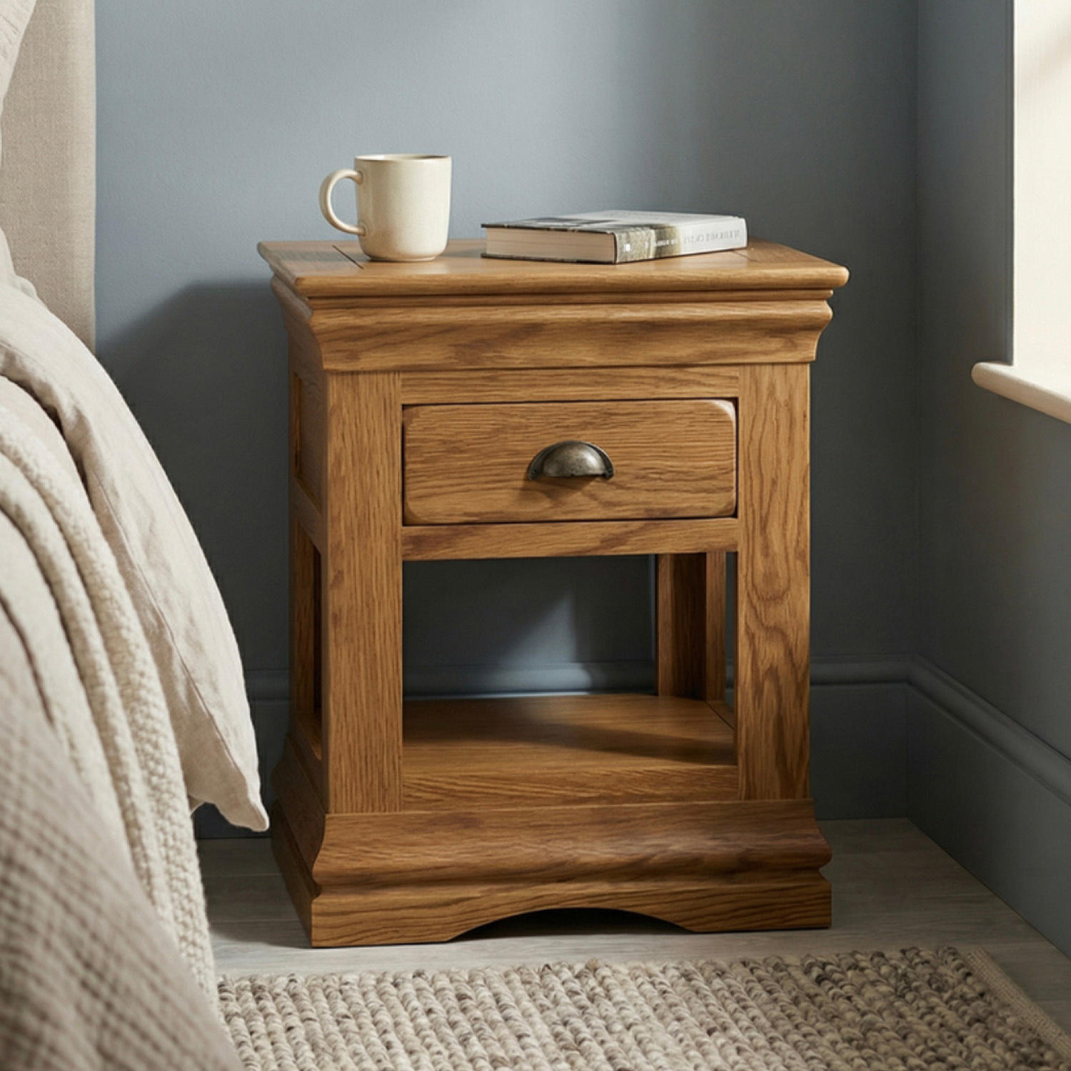 Burford Rustic Solid Oak 1 Drawer Bedside Table