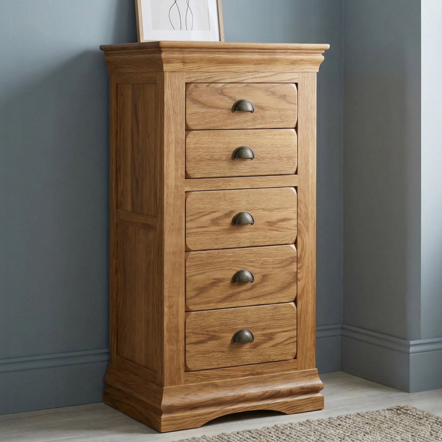Burford Rustic Solid Oak 5 Drawer Tallboy