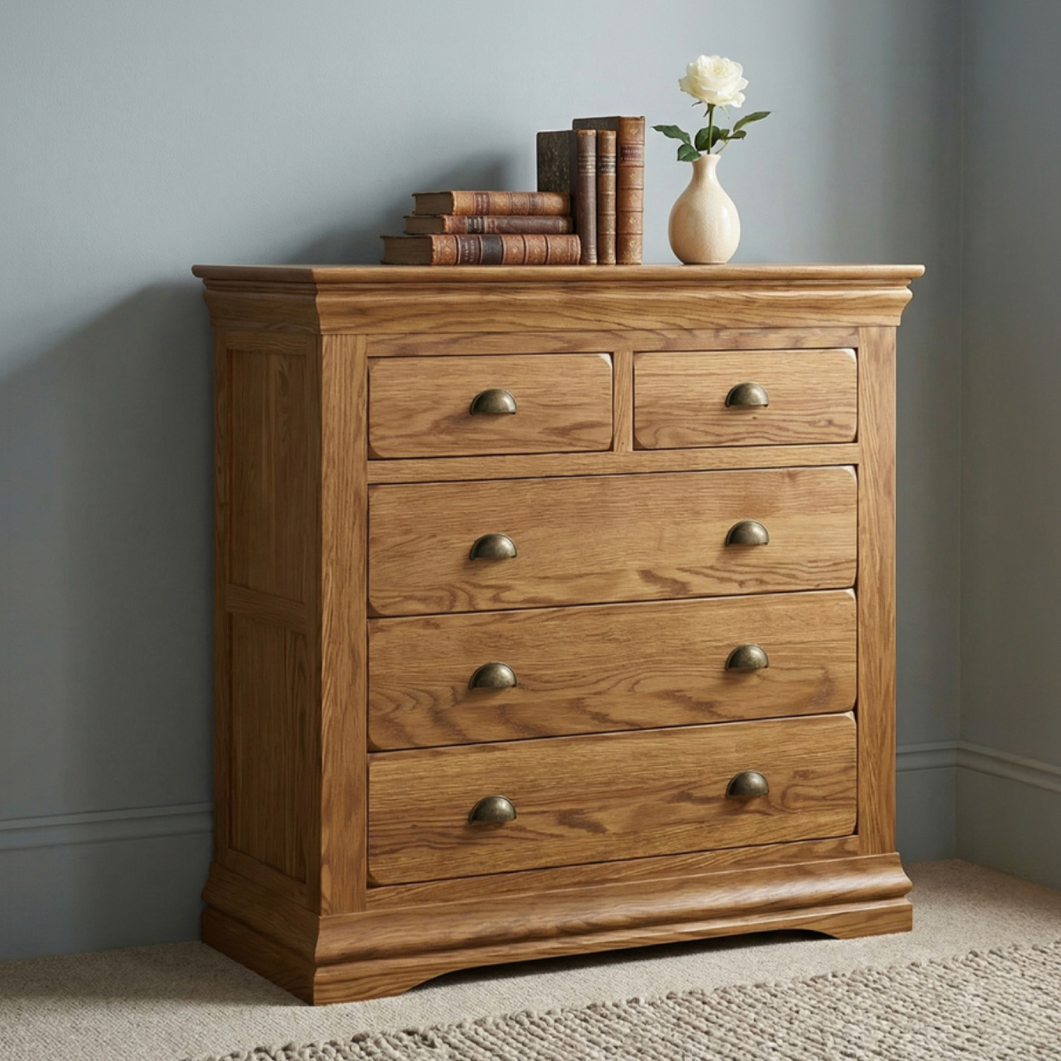 Burford Rustic Solid Oak 2 Over 3 Chest Of Drawers