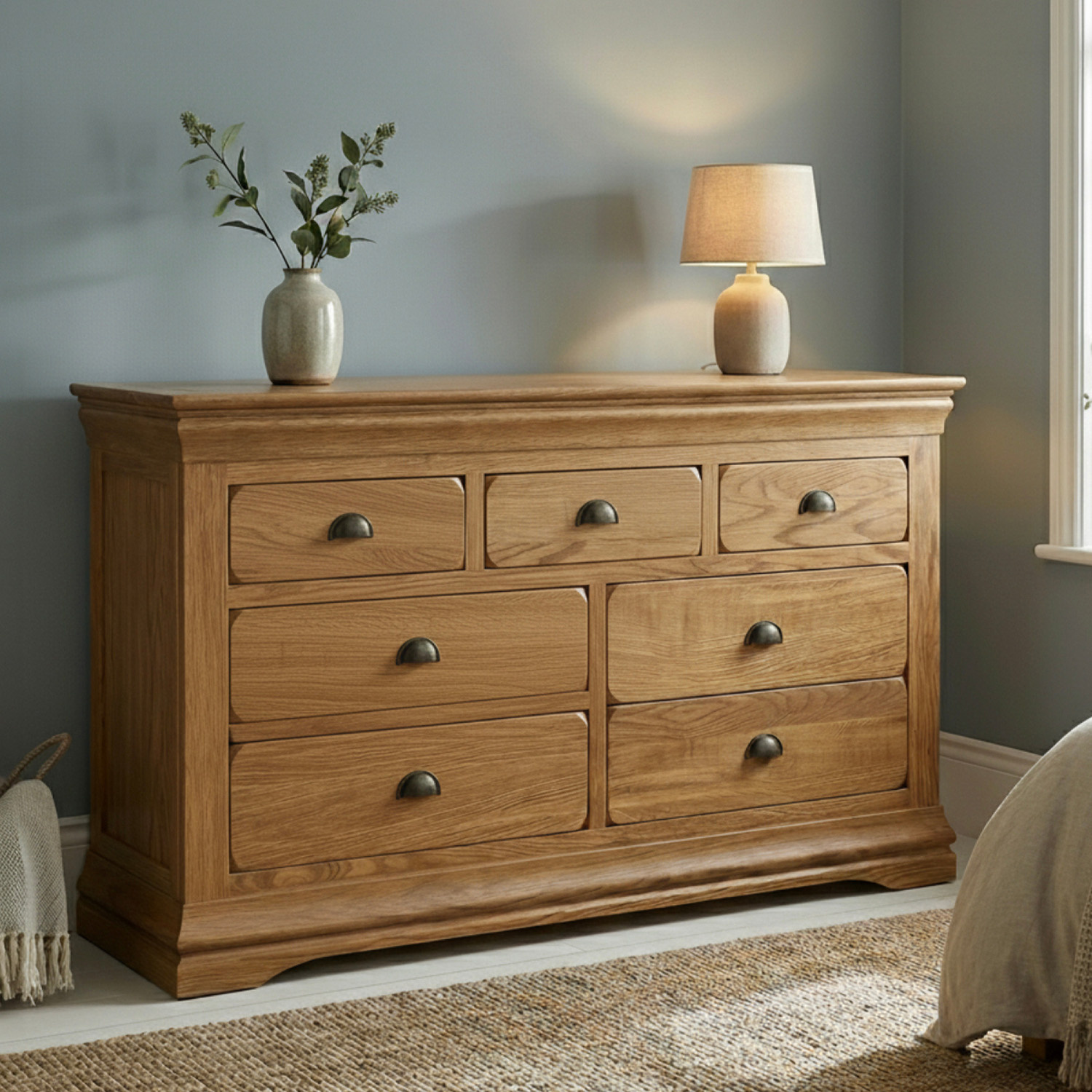 Burford Rustic Solid Oak Wide Chest Of Drawers