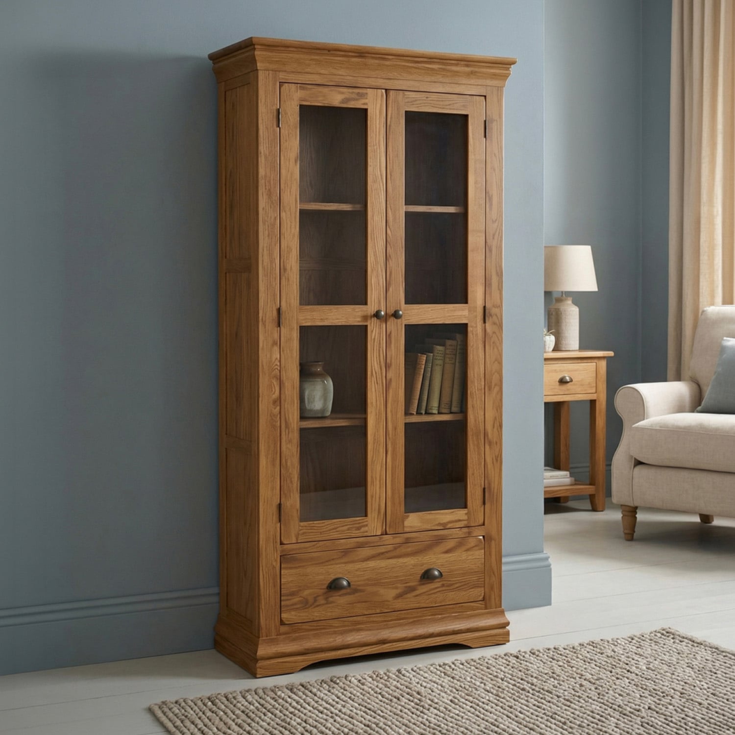 Burford Rustic Solid Oak Display Cabinet