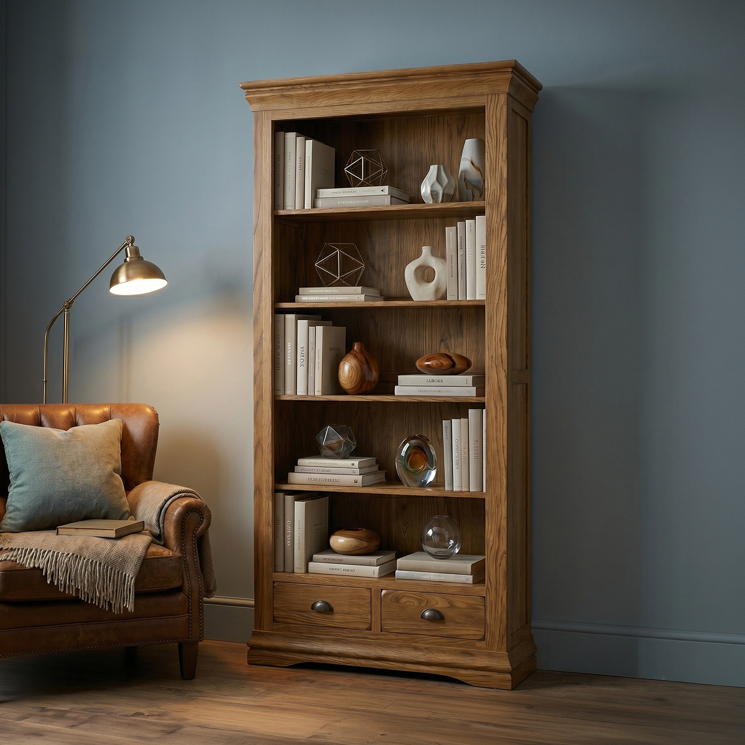 Burford Rustic Solid Oak Tall Bookcase