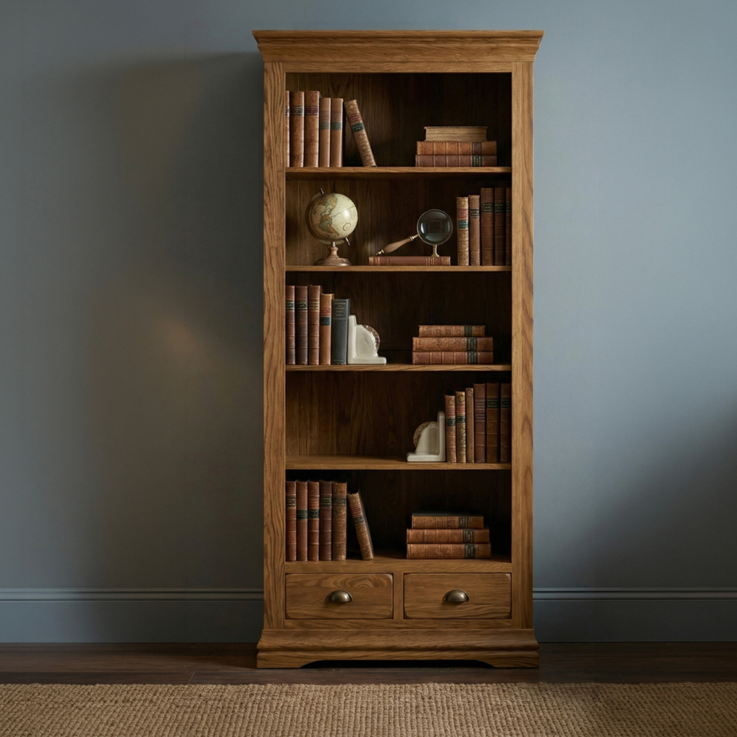 Burford Rustic Solid Oak Tall Bookcase
