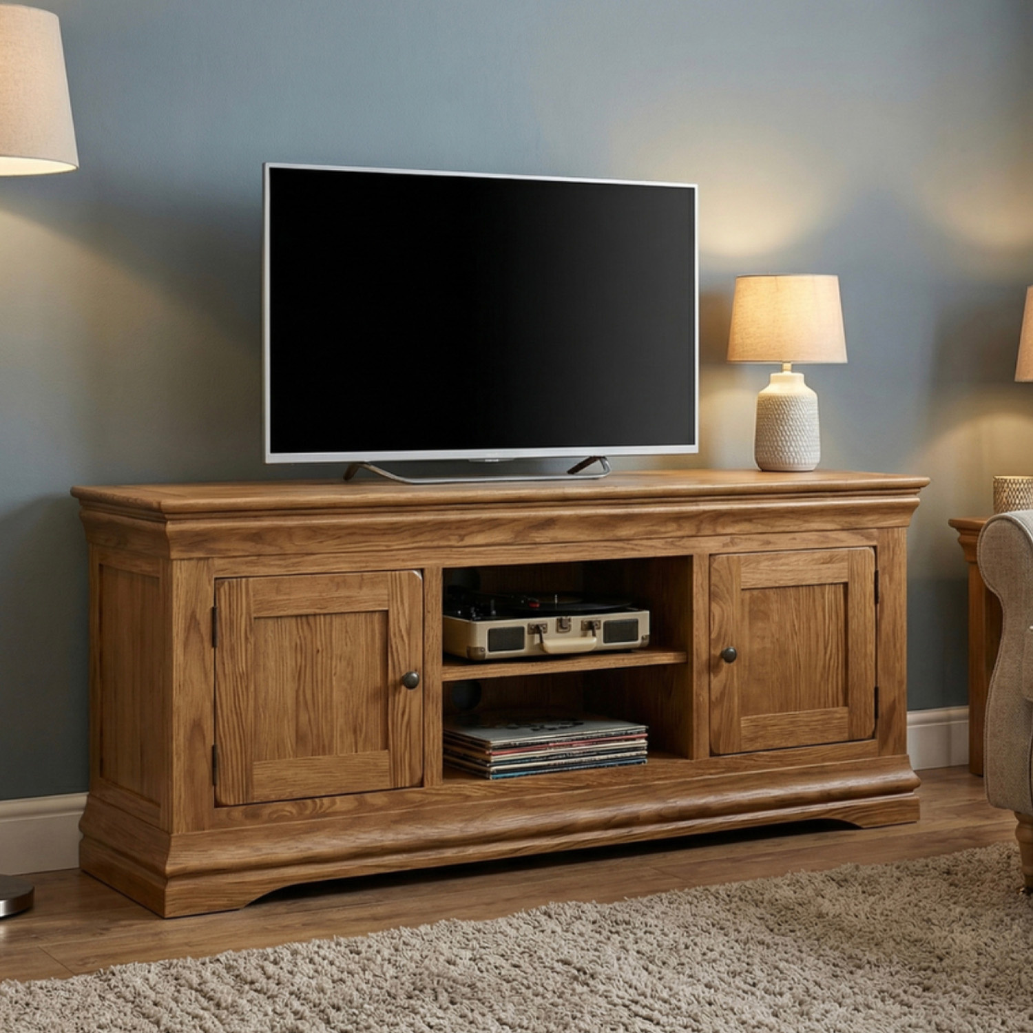 Burford Rustic Solid Oak Large Tv Unit