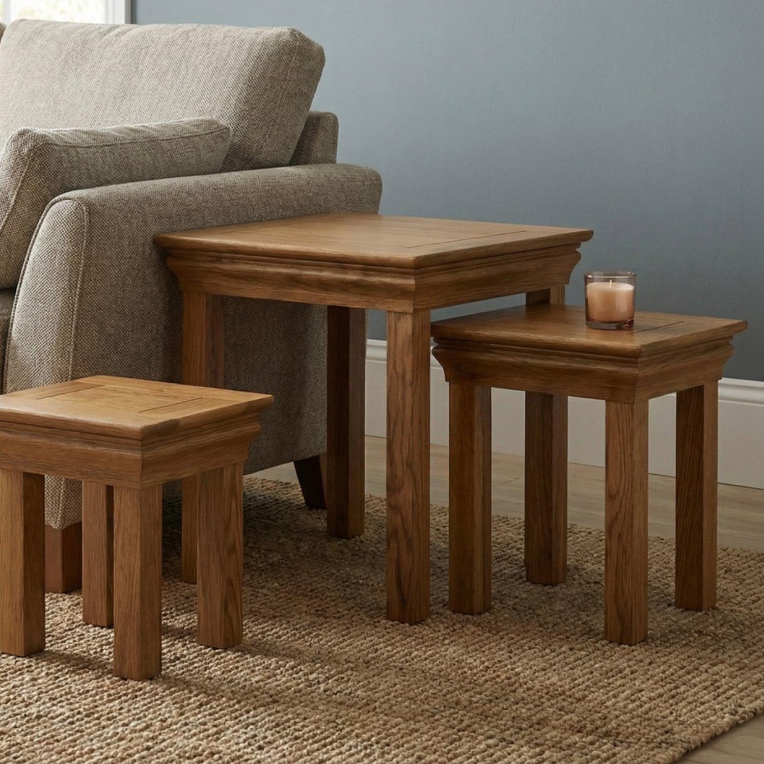 Burford Rustic Solid Oak Nest Of Tables