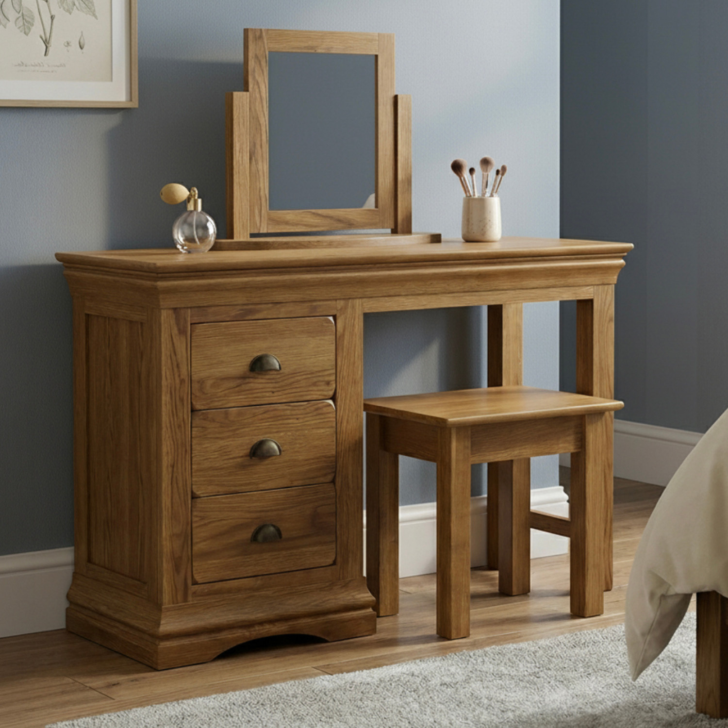 Burford Rustic Solid Oak Dressing Table Set