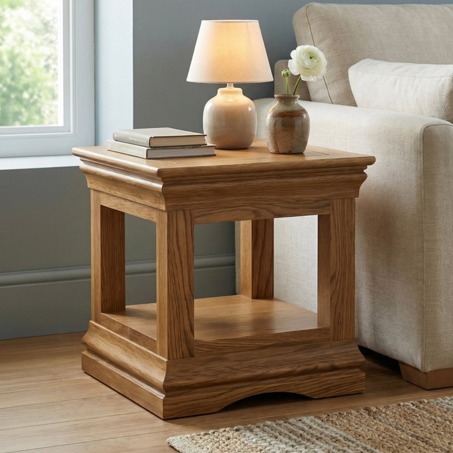 Burford Rustic Solid Oak Lamp Table