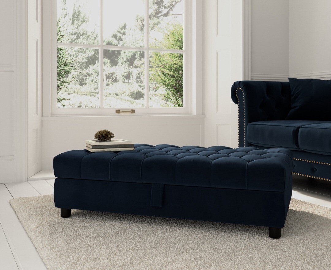 Mayfair Dark Blue Velvet Storage Footstool