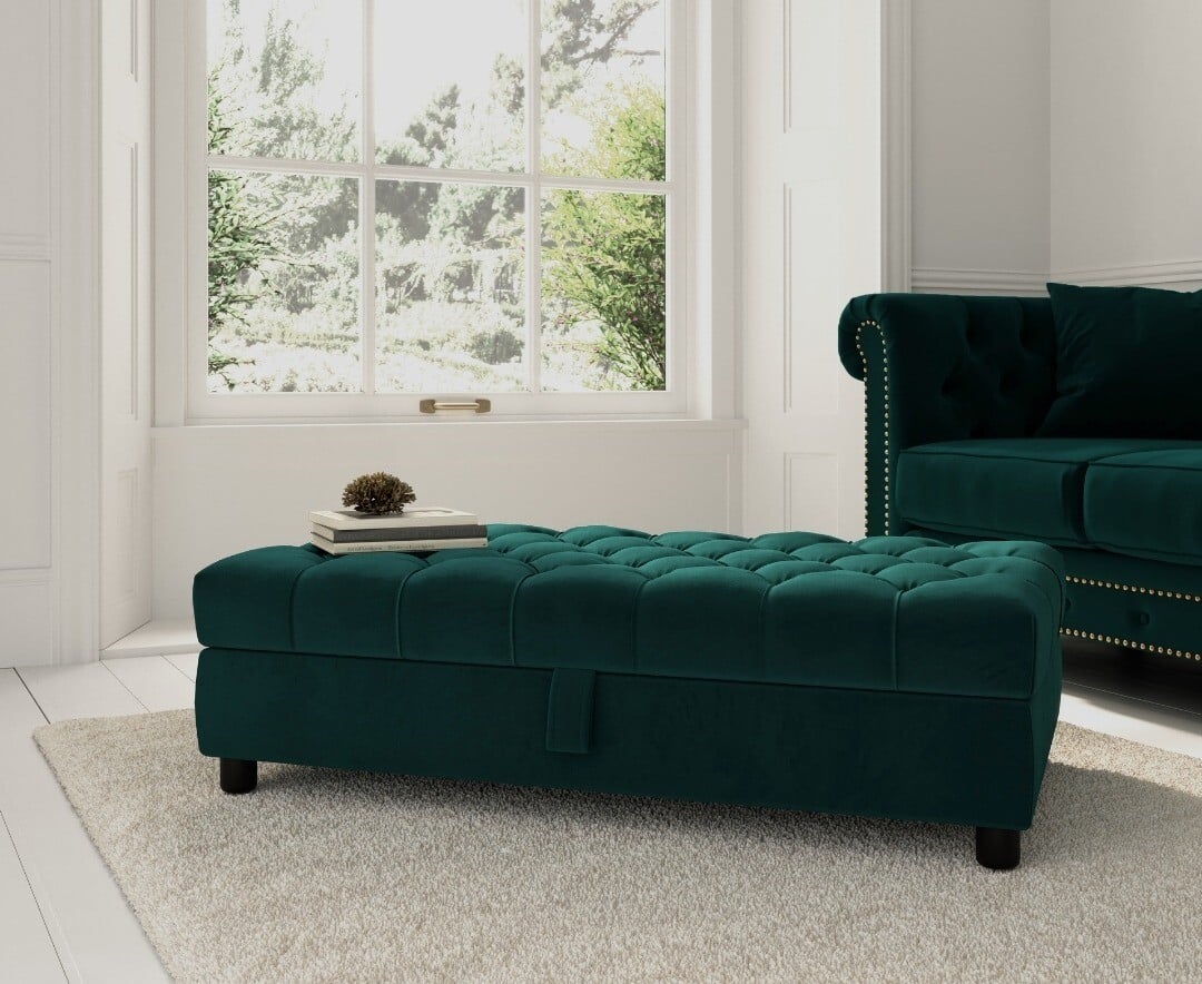 Mayfair Dark Green Velvet Storage Footstool