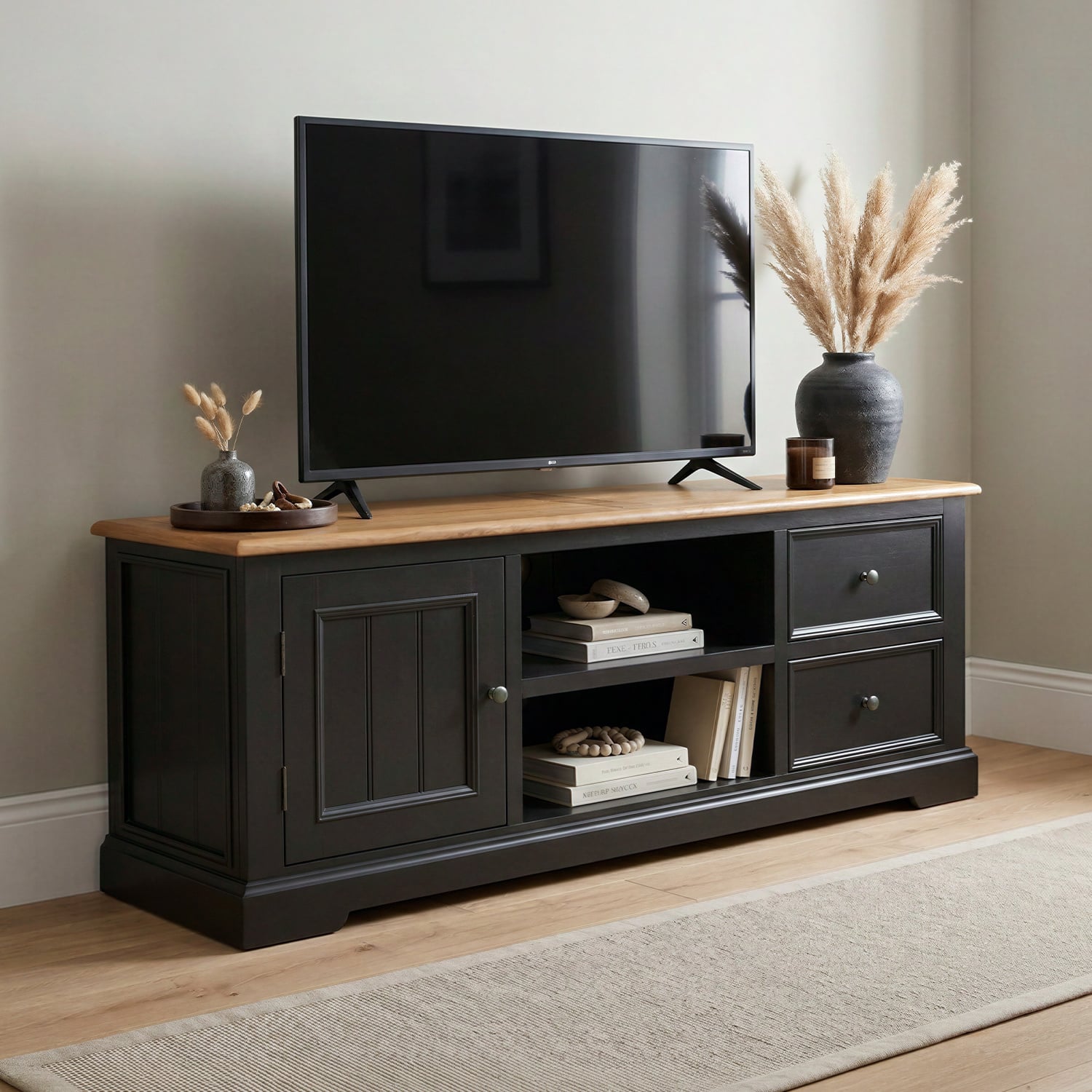 Charlton Oak and Black Painted Super Wide TV Cabinet