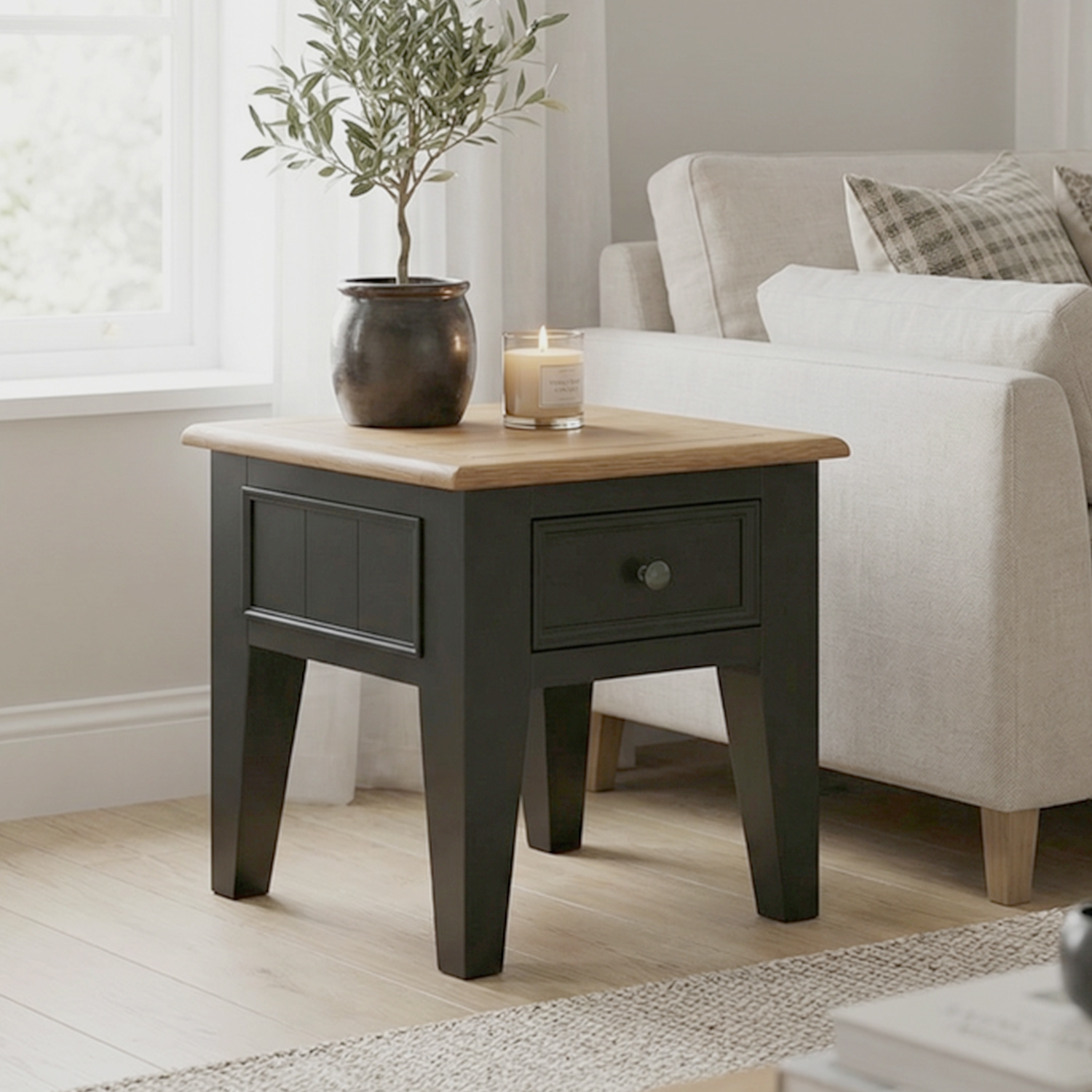 Charlton Oak and Black Painted Lamp Table